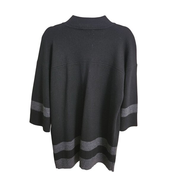 L. K. Bennett Black Gray Wool High Low 3/4 Sleeve Mock Neck Sweater Size S - Picture 3 of 7